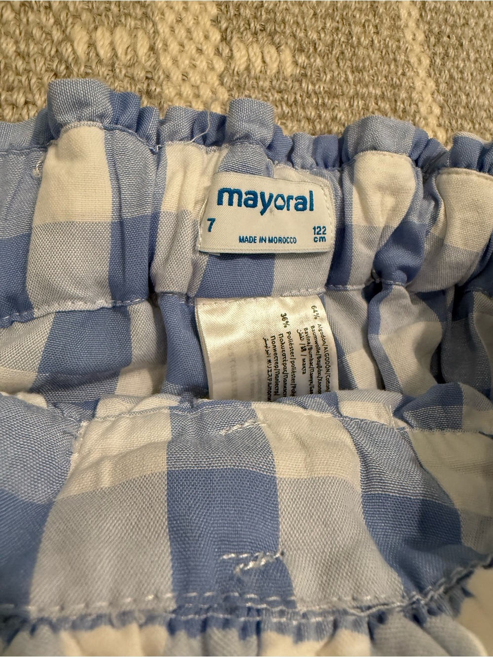 Mayoral Girl’s Size 7 Blue & White Gingham Shorts Bow and Ruffled Waistband - Picture 2 of 8